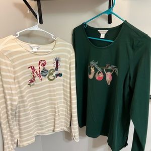 Two Christopher & Banks ladies long sleeve holiday shirts.